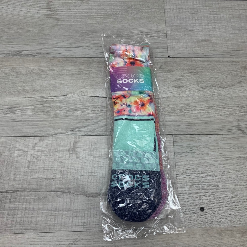 Crocs Floral Crew Socks 3-Pack Multicolor Mens 6-8.5 Womens 8-10.5 207958-6JL-M